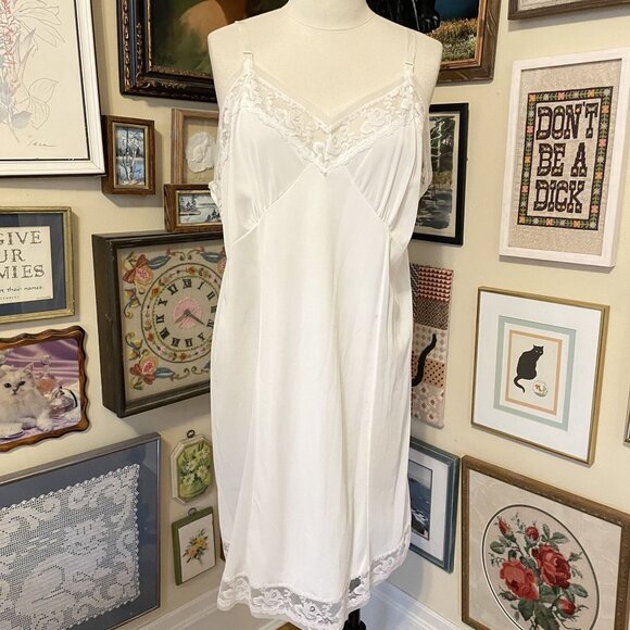 Vintage Other - 80s Vintage White Slip Dress with Lace Trim & Adjustable Straps Size 4X